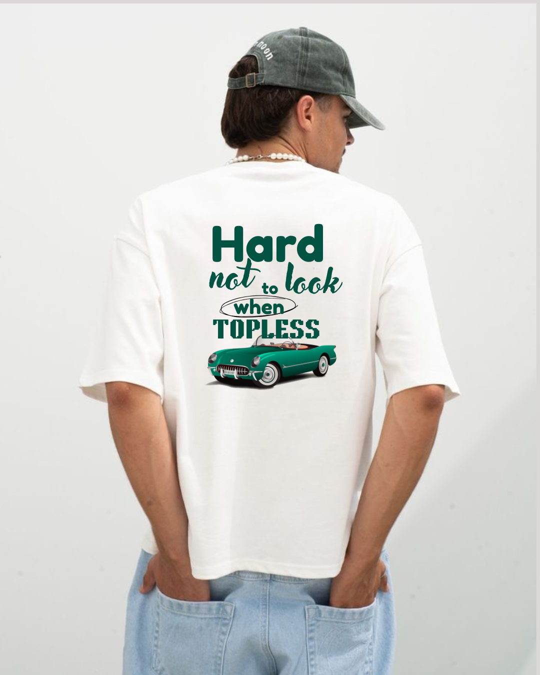 Car design back print Oversize baggy white Tshirt men