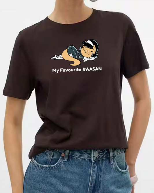 Cute Design Printed coffee brown regular Tshirt Women