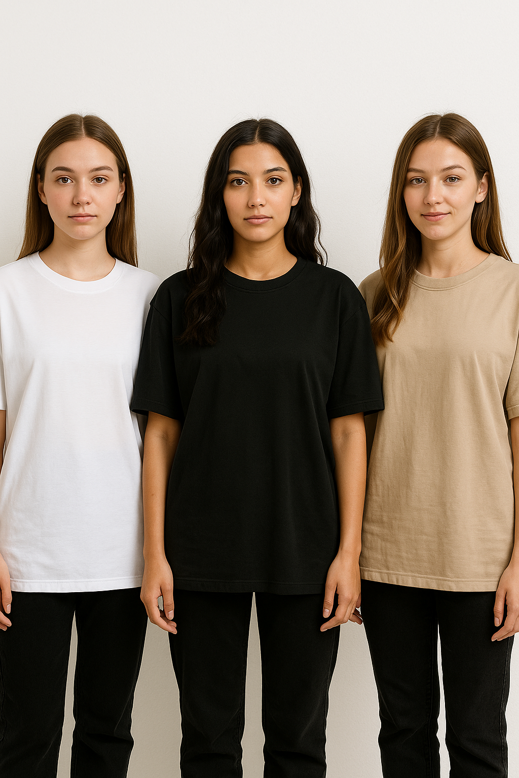 Women’s Oversized Plain T-Shirts – White | Black | Beige