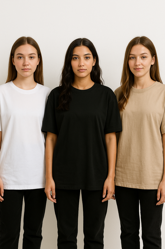 Women’s Oversized Plain T-Shirts – White | Black | Beige