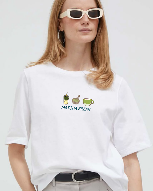 Matcha Break oversize white Tshirt Women