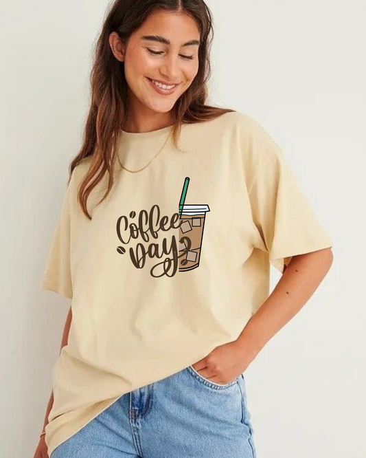 Coffee Day Beige Oversize Tshirt Women