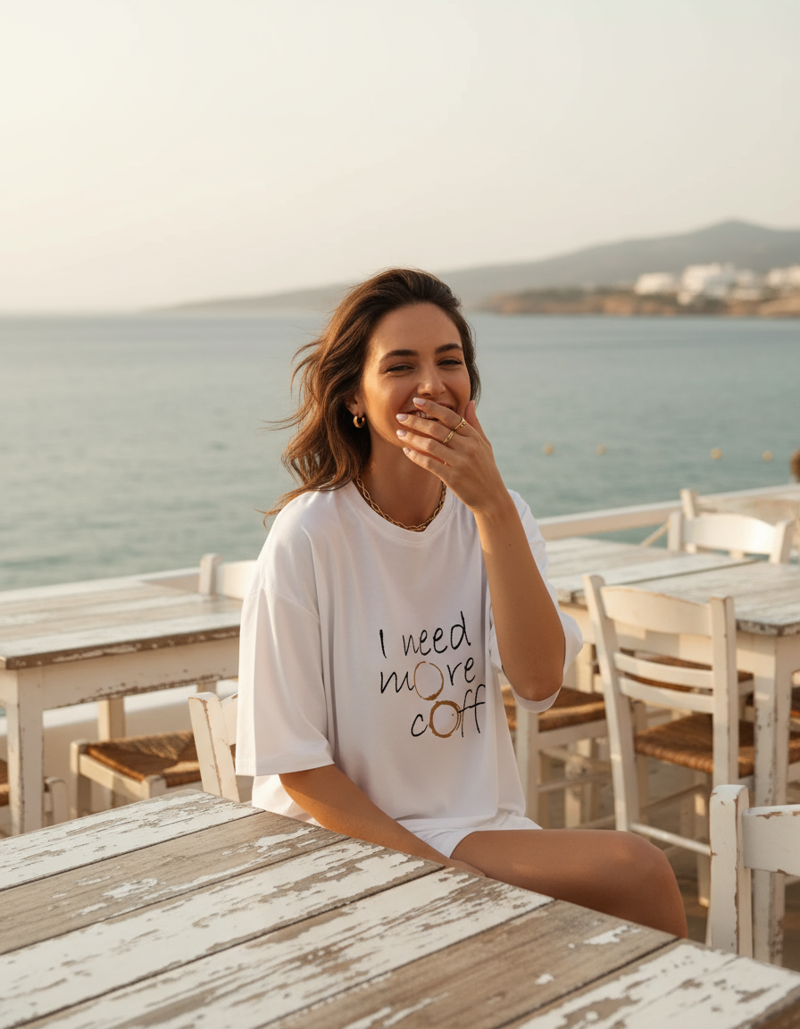Coffee Oversize White Tshirt Women