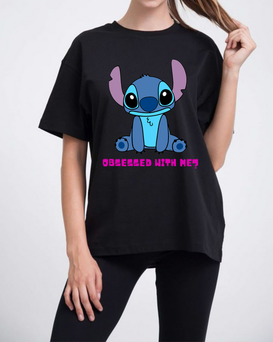 Cute Printed Oversize Black Tshirt  Women