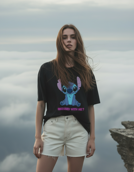 Cute Printed Oversize Black Tshirt  Women