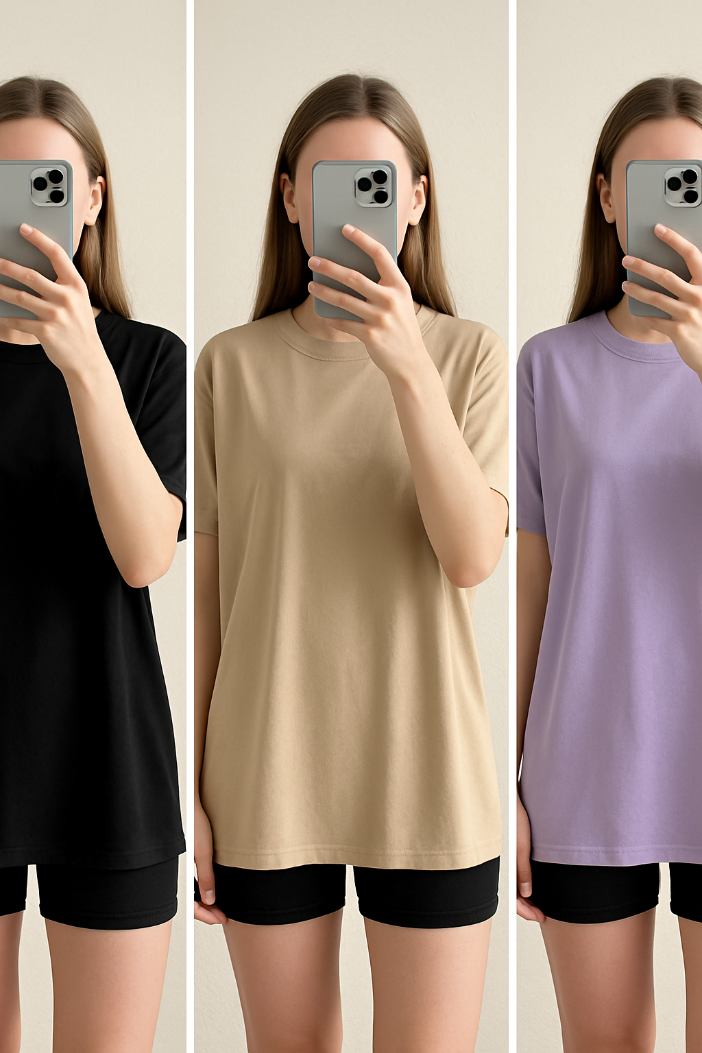 Yoovaz Oversized Essentials – Pack of 3 (Black, Beige & Lavender)