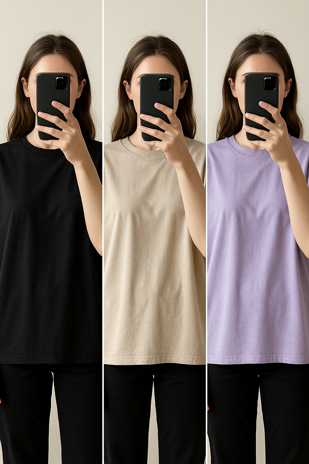 Yoovaz Oversized Essentials – Pack of 3 (Black, Beige & Lavender)